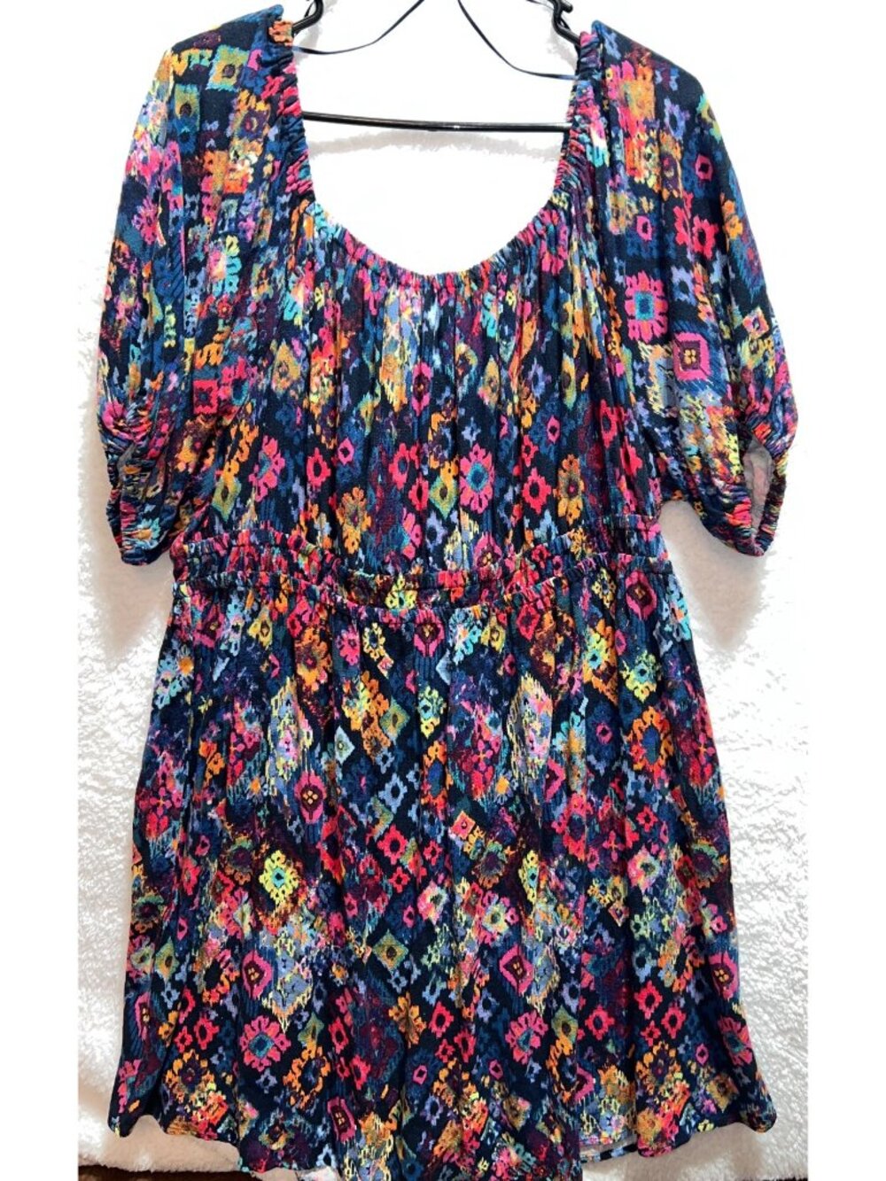 Terra Sky Womens Boho Dress Size 1X 16W-18W Rayon Linen Blend Elastic Waist